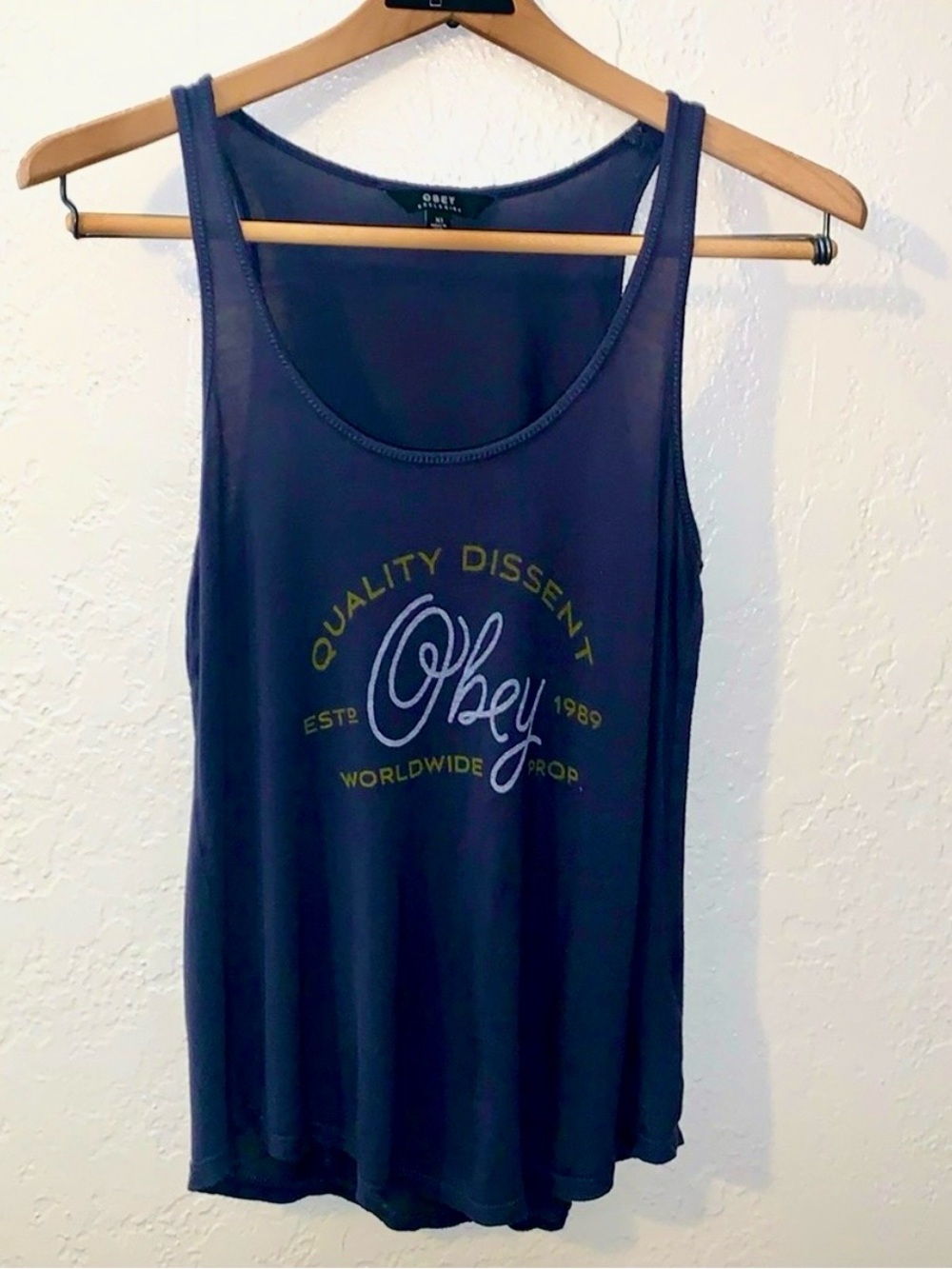 Obey Worldwide XS Tank Top - Dark Gray Rayon Graphic Made in USA